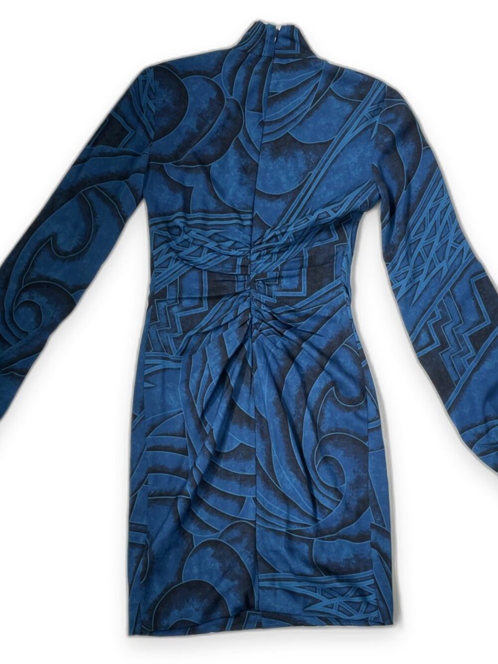Emilio Pucci Blue Geometric Print Silk Ruched Mock Neck Mini Dress NWT 44 10 - Picture 3 of 16
